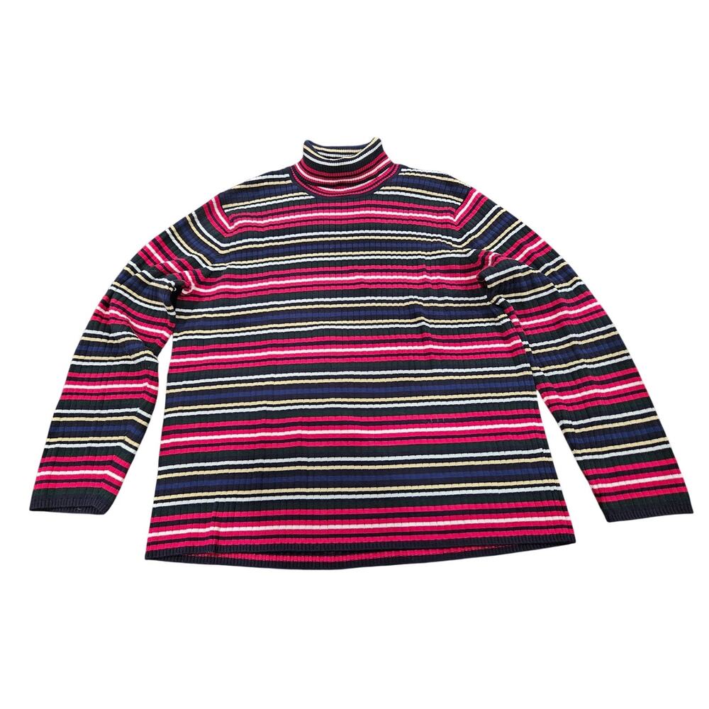 Talbots 2X Petite Ribbed Cotton Turtleneck Striped Preppy Classic